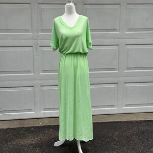 POL Boho 100% Cotton Green Midi Dress Women Size M V-Neck Short Sleeve Boutique